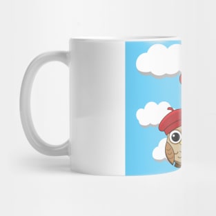 Cute Owl Flying with Heart Balloons in Blue Sky Mug